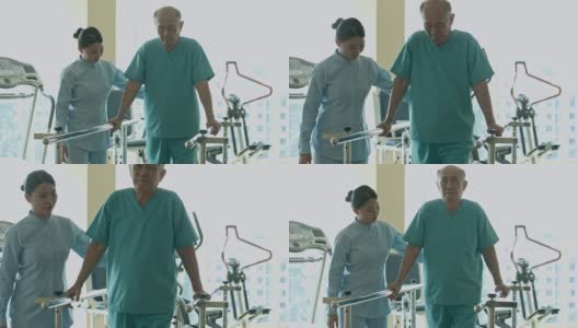 一位中国护士正在帮助一位老人恢复高清在线视频素材下载