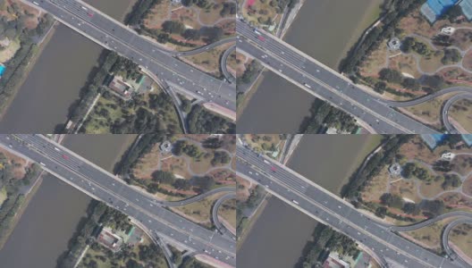 鸟瞰图公路穿过城市高清在线视频素材下载