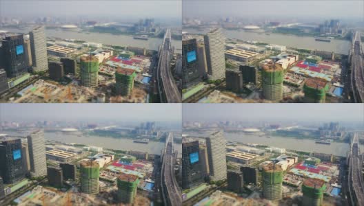白天上海城市景观交通卢浦大桥工业航拍全景4k倾斜转移中国高清在线视频素材下载