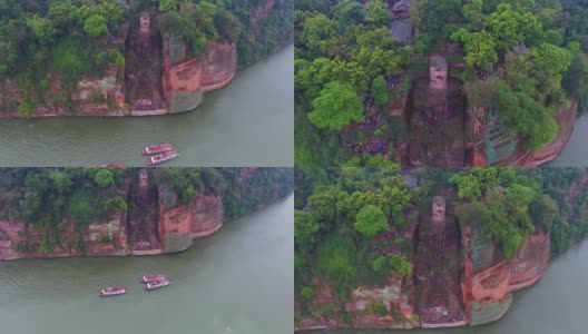 中国乐山大佛鸟瞰图，4k高清在线视频素材下载