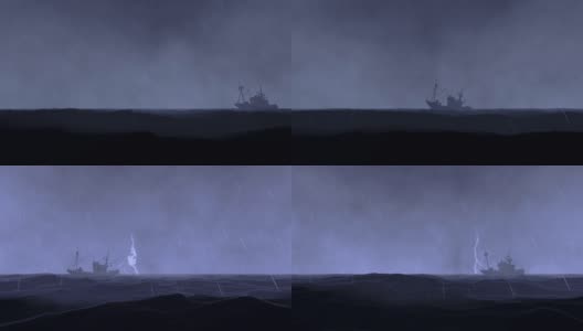 渔船在波涛汹涌的海面上与雷雨搏斗高清在线视频素材下载