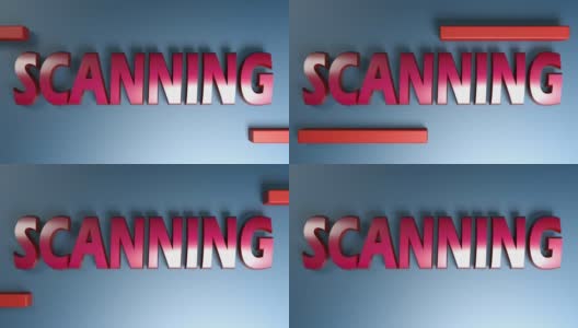扫描在蓝色闪亮的背景红色金属字母- 3D渲染视频剪辑高清在线视频素材下载