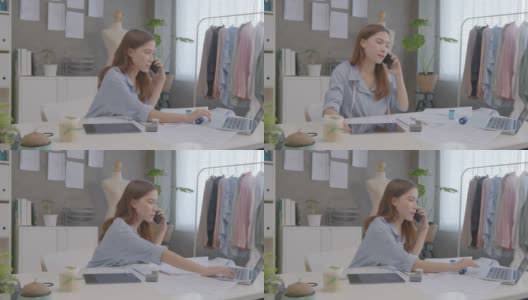 年轻的亚洲女企业家使用智能手机，在家办公与客户交谈。高清在线视频素材下载