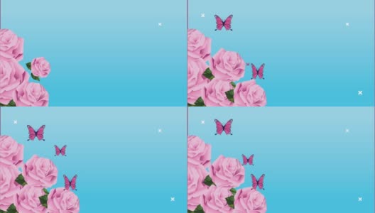 粉红玫瑰与蝴蝶的动画高清在线视频素材下载