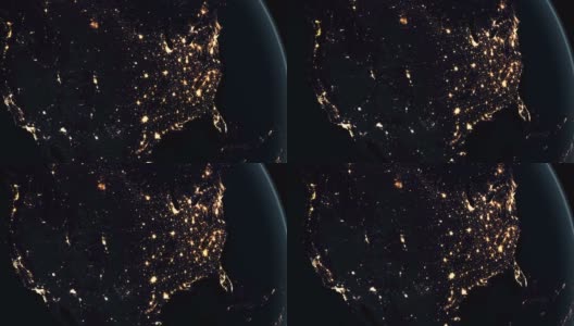 从太空旋转的地球上看到的北美夜晚的景象高清在线视频素材下载