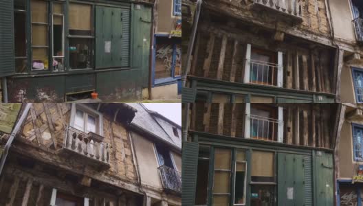 布列塔尼镇维特的街道上有法国的colombage房屋高清在线视频素材下载