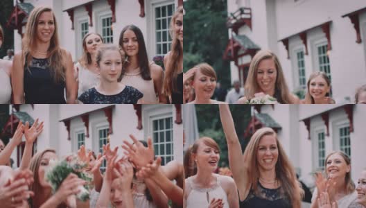 期待女人在婚礼上接到花束高清在线视频素材下载