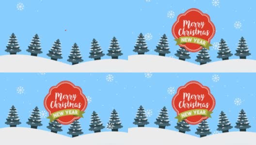 圣诞快乐与雪景书法相框高清在线视频素材下载