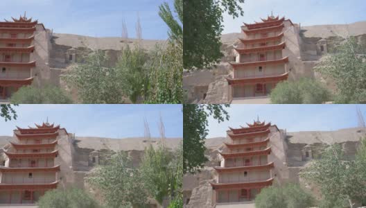 中国甘肃敦煌莫高窟的古代佛教建筑高清在线视频素材下载