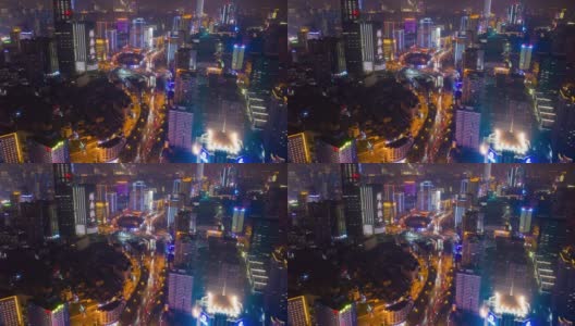 夜间时间照明长沙市区交通街道空中延时全景4k中国高清在线视频素材下载