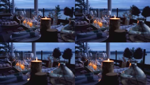 日落时分浪漫的海边餐厅高清在线视频素材下载