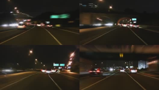 晚上开车。间隔拍摄高速公路。观点。高清在线视频素材下载