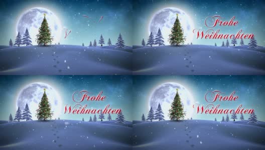 Frohe weihnachten的信息出现在雪景中高清在线视频素材下载