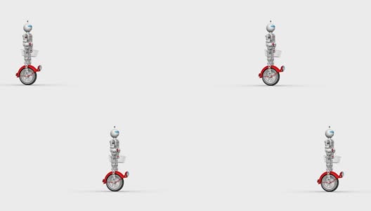 机器人骑着独轮车带着购物篮移动高清在线视频素材下载