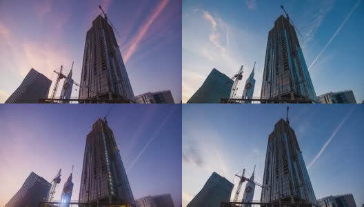 摩天大楼建筑工程的日落时间高清在线视频素材下载