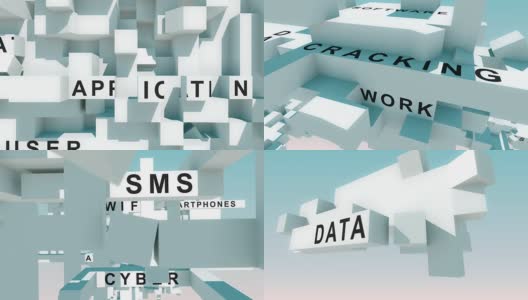 计算机安全词汇与立方体动画高清在线视频素材下载