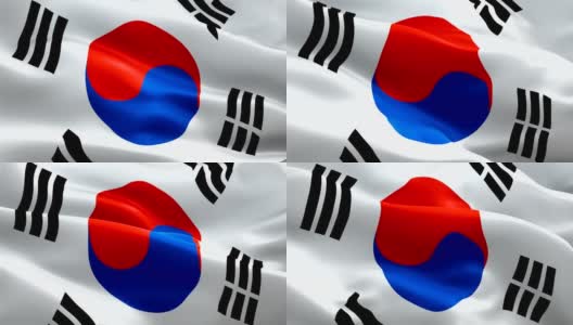 韩国国旗在风中飘扬视频片段全高清。现实的韩国首尔国旗背景。韩国国旗循环特写1080p全高清1920X1080镜头。韩国亚洲国家国旗全高清高清在线视频素材下载