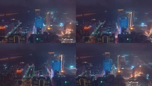 夜间照明澳门城湾著名的半岛湾航拍全景4k中国高清在线视频素材下载