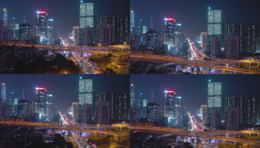 广州市市区夜景，灯火通明，交通繁忙，街道路口航拍全景4k中国高清在线视频素材下载