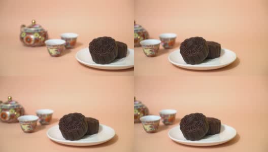 中国月饼黑巧克力口味的中秋节高清在线视频素材下载