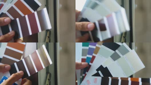 选择涂料颜色的层压窗框与调色板的布局的RAL公司Tikkurila。修复和施工，覆盖小碎片。2021年10月29日，俄罗斯卡卢加高清在线视频素材下载