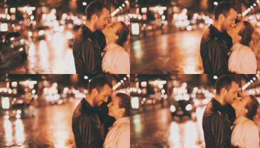 一对浪漫的情侣在街上接吻高清在线视频素材下载