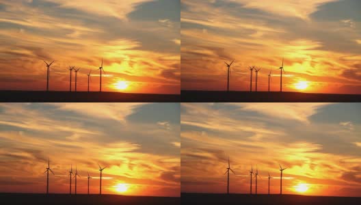 风力涡轮机堪萨斯日落高清在线视频素材下载