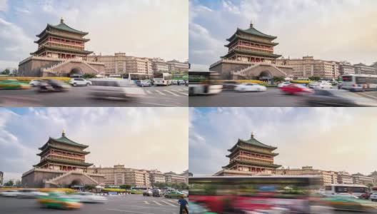 延时:中国崇楼古西安钟楼高清在线视频素材下载