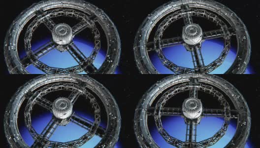 海王星背景上的圆形空间站高清在线视频素材下载