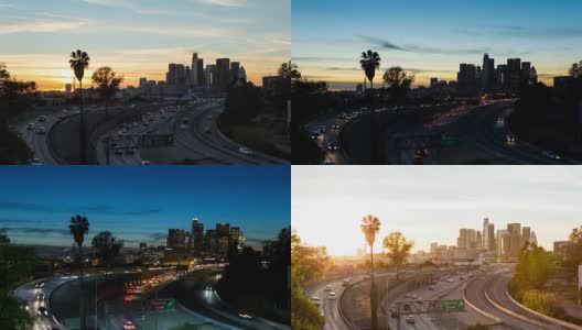 洛杉矶市区天际线昼夜日落时间高清在线视频素材下载