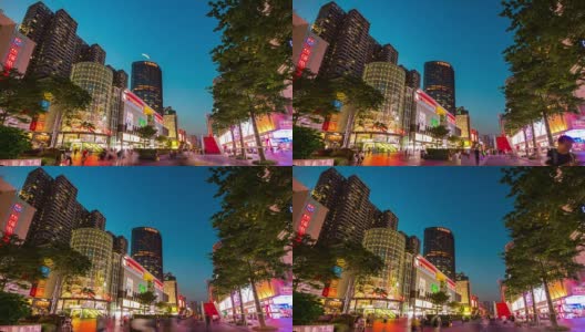 日落之夜深圳著名购物街全景4k时间流逝中国高清在线视频素材下载
