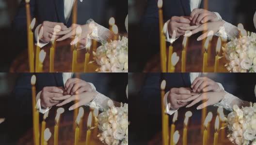 新娘和新郎交换结婚戒指的特写高清在线视频素材下载