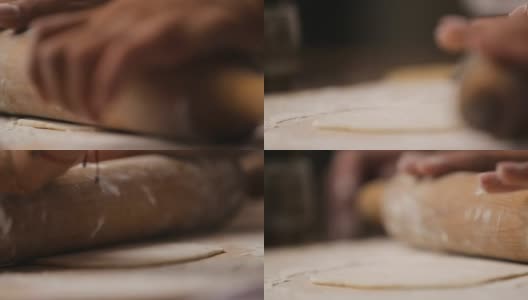 女人用手擀面团，面包店制造，披萨食谱高清在线视频素材下载