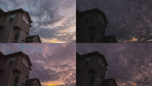欢乐谷住宅屋顶上的日落或4k超高清时间推移高清在线视频素材下载