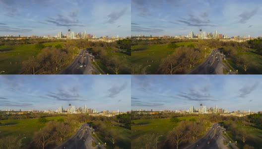 奥斯丁德克萨斯州日落无人机上方的Zilker公园，因为人们在夏天之前有好玩的街景高清在线视频素材下载