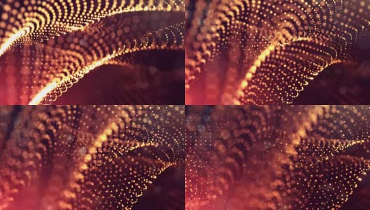 发光粒子的3d渲染循环动画形成摆动线作为摆动的花环作为节日背景或抽象背景的粒子与景深和散景像vj循环。红金28高清在线视频素材下载