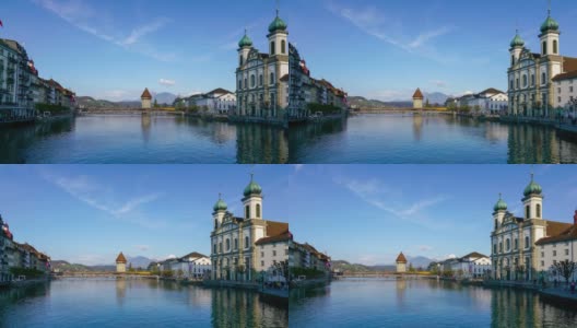 4k时间流逝教堂桥，卢塞恩，瑞士高清在线视频素材下载