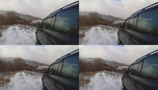 越野车在喀尔巴阡的冬季旅行高清在线视频素材下载