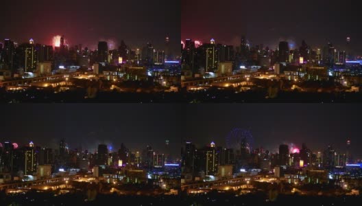 曼谷市在新年之夜燃放烟花爆竹，燃放在1月1日的天空中高清在线视频素材下载