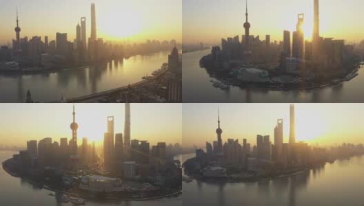 2018年10月，上海中国航拍v163穿越黄浦江，浦东日出城市景观一览高清在线视频素材下载