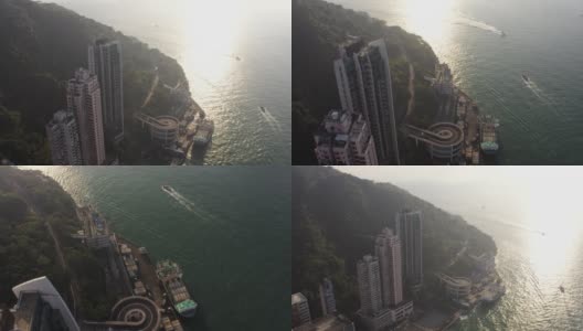 Hong Kong Aerial v46 Flying toward and over West Terminal Station panning down.高清在线视频素材下载