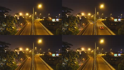 快速前进的夜晚交通双曲线桥路灯长曝光模糊到清晰高清在线视频素材下载