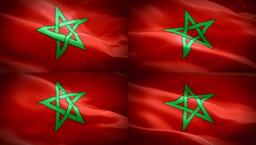 摩洛哥国旗Motion Loop视频在风中飘扬。现实的摩洛哥国旗背景。摩洛哥旗帜循环特写1080p全高清1920X1080镜头。摩洛哥非洲国家国旗镜头视频电影，新闻高清在线视频素材下载