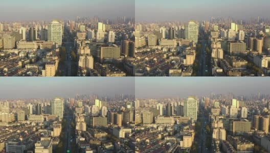 杭州市日落光飞行，交通街道航拍全景4k中国高清在线视频素材下载