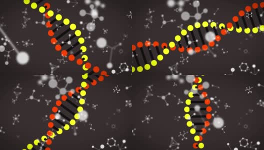 动画多分子和化学元素和DNA菌株漂浮在黑色背景高清在线视频素材下载