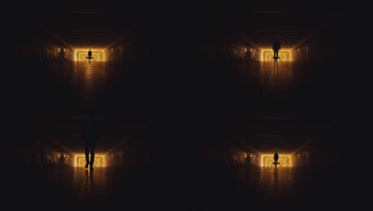 陌生男子在黑暗的地下走廊里行走的剪影。恐怖危险的街道概念高清在线视频素材下载