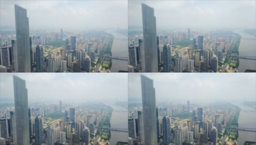 广州市中心CTF著名建筑珠江航拍全景倾斜4k中国高清在线视频素材下载