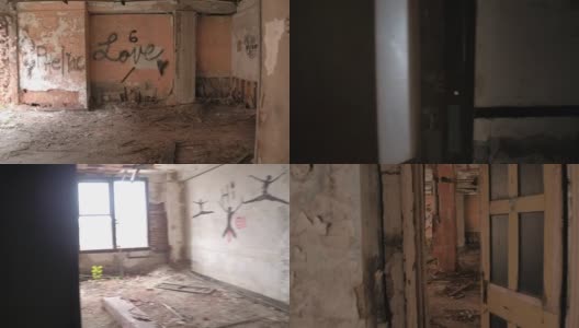 POV:探索带有狭窄恐怖走廊的废弃公寓楼高清在线视频素材下载