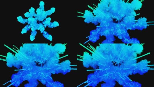 蓝色粉末在黑色背景上爆炸。3d动画的粒子作为彩色的背景或覆盖的效果。一阵阵五彩的颜料粉，为胡里节的绚烂呈现。18高清在线视频素材下载