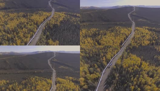 多尔顿高速公路秋季阿拉斯加输油管道的航拍画面高清在线视频素材下载